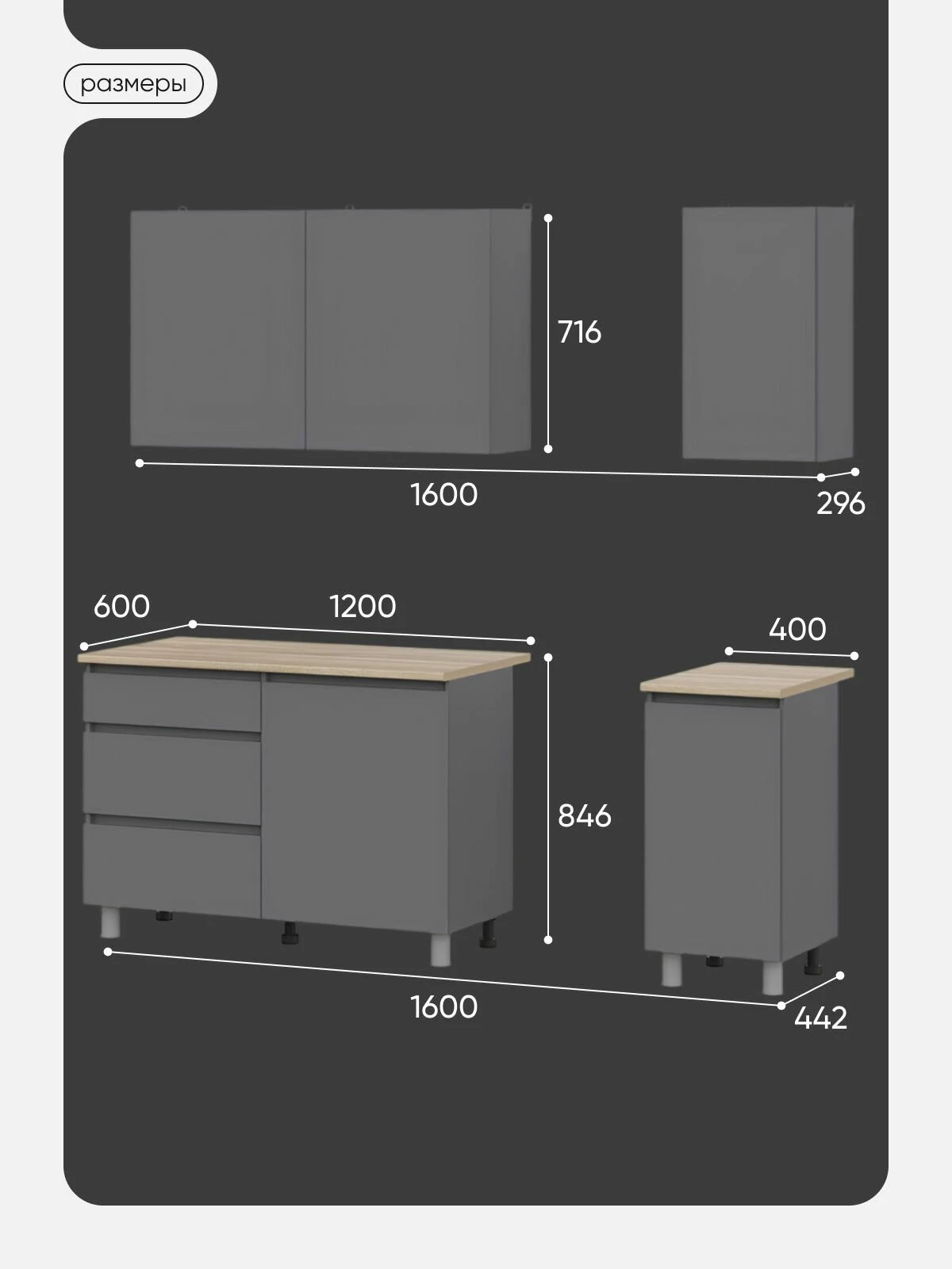 ARNIKA Кухонный гарнитур со столешницей "Довер" графит 160 см
