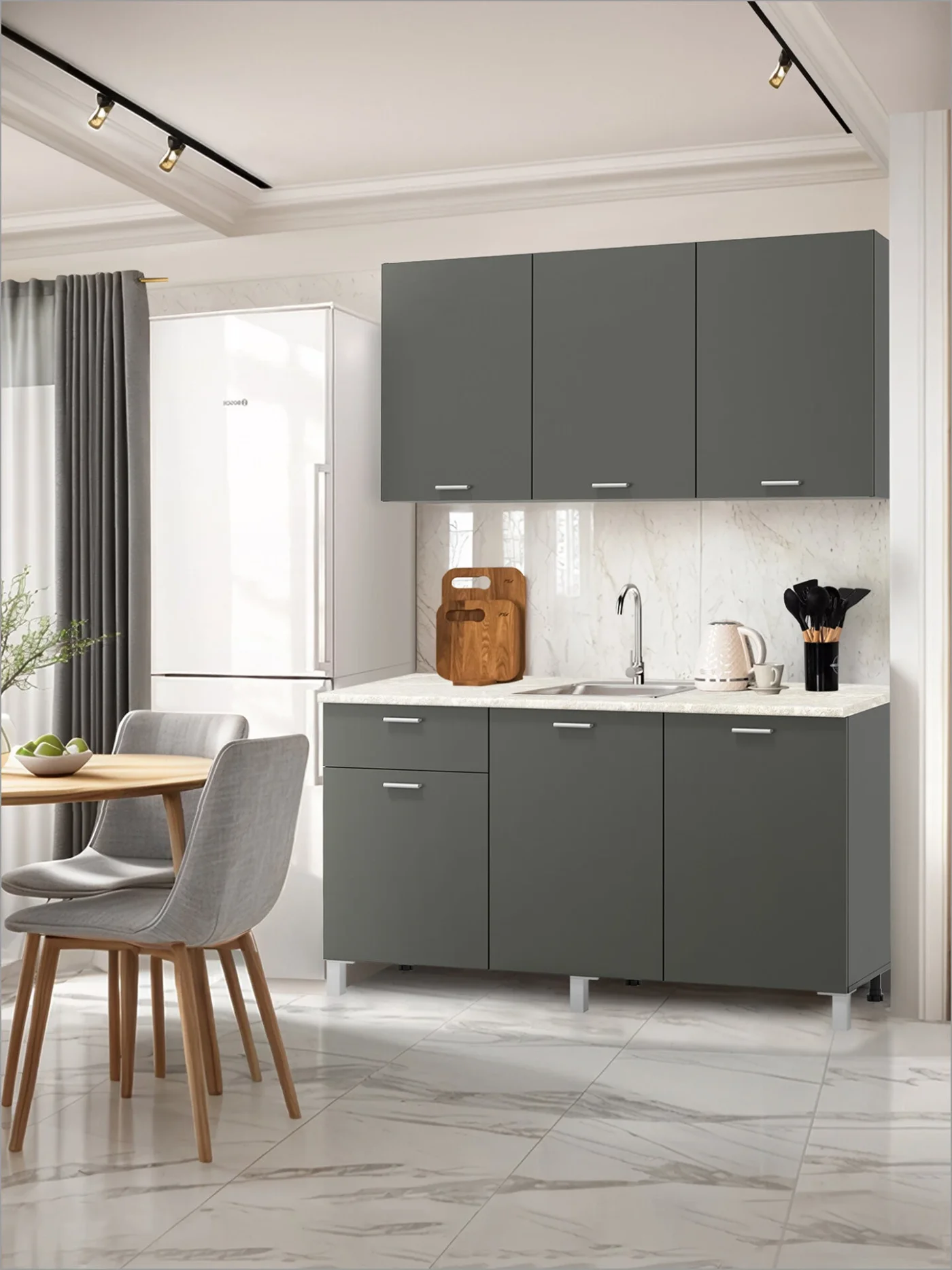 Кухонный гарнитур прямой олмеко "Лима", 150см, диамант серый